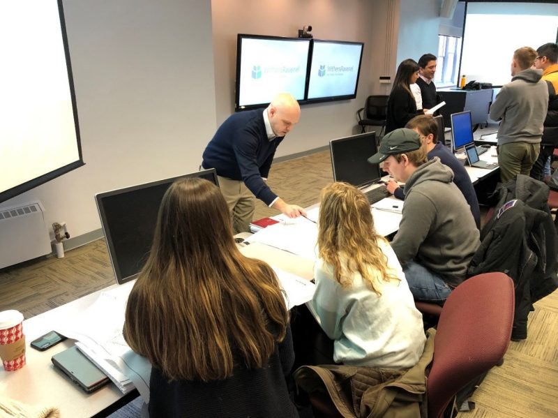 Jarrod Edens (Edens Land) meets with his CEE 4274 student design team during the spring ’19 mentor visit to campus